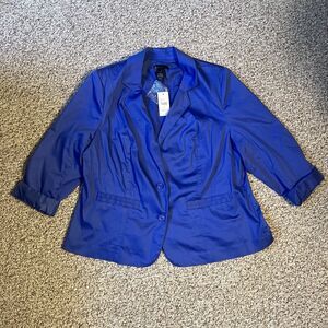 NWT Lane Bryant Womens Blazer Jacket Plus Size 18 Blue Cotton Office Workwear